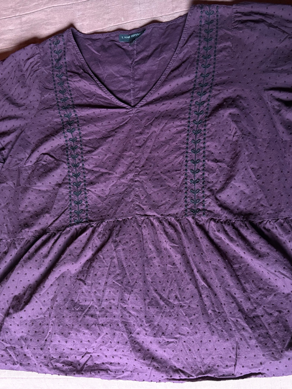 Plus Size Babydoll Tunic Purple Boho Blouse Embroidery Cotton Fall Cottagecore - Picture 5 of 10